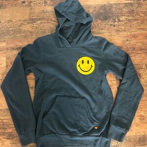 Aviator Nation Kids Charcoal Hoodie with Yellow Smiley size 12